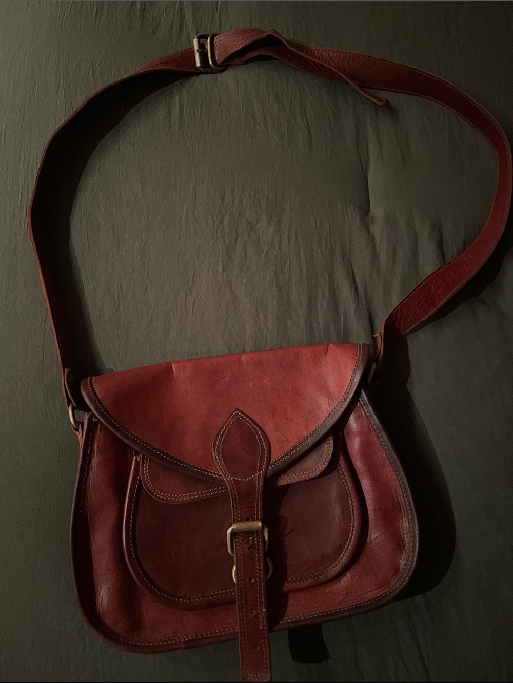 Vintage Brown Leather Crossbody Saddle Bag